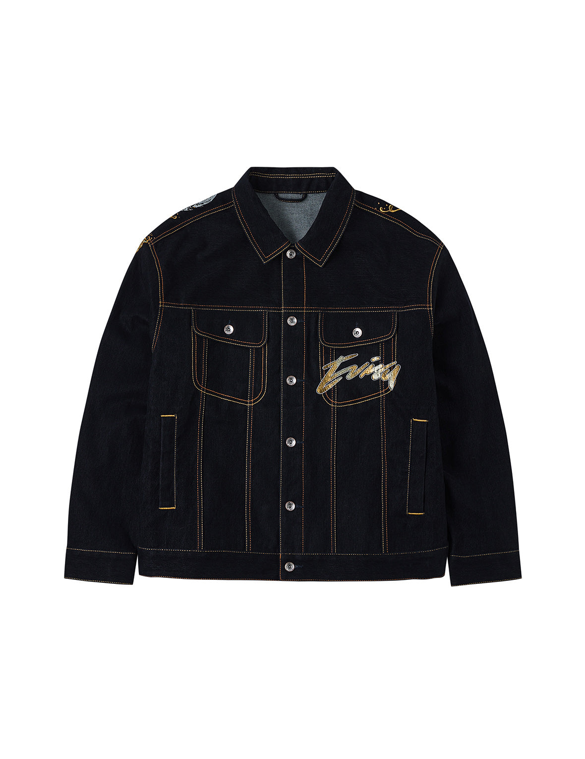 Brushstroke Daicock Print with Logo Embroidery Loose Fit Denim Jacket