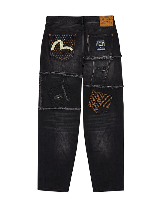 Washed Deconstructed Sashiko Relax Straight Fit Jeans #2030