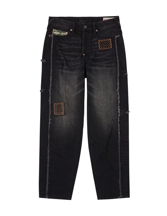 Washed Deconstructed Sashiko Relax Straight Fit Jeans #2030