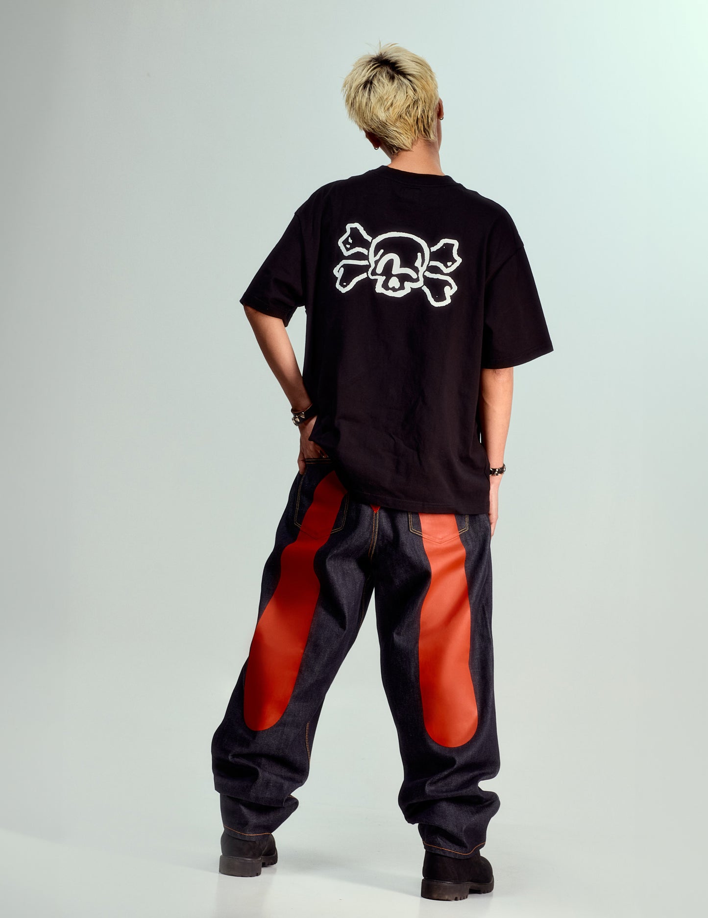 Red Daicock Print Loose Fit Jeans #2038