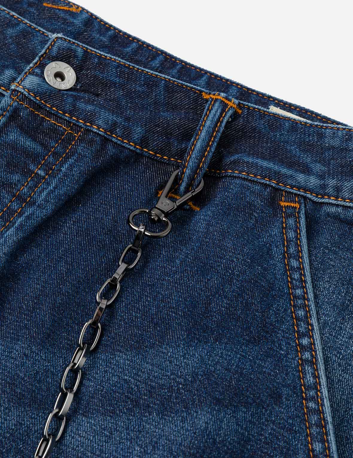 多口袋和海鷗仙鶴印花寬版洗水牛仔束腳褲