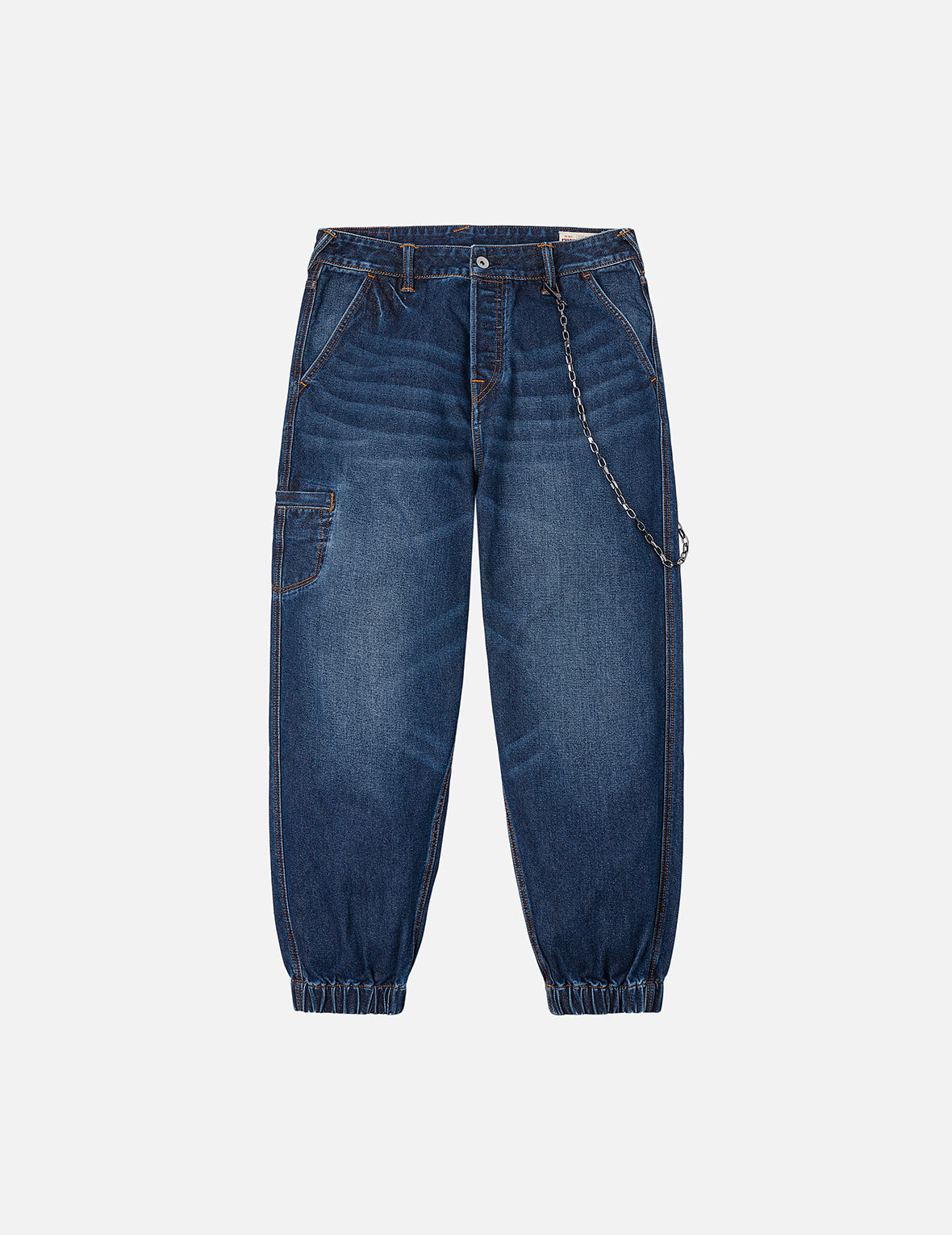 多口袋和海鷗仙鶴印花寬版洗水牛仔束腳褲