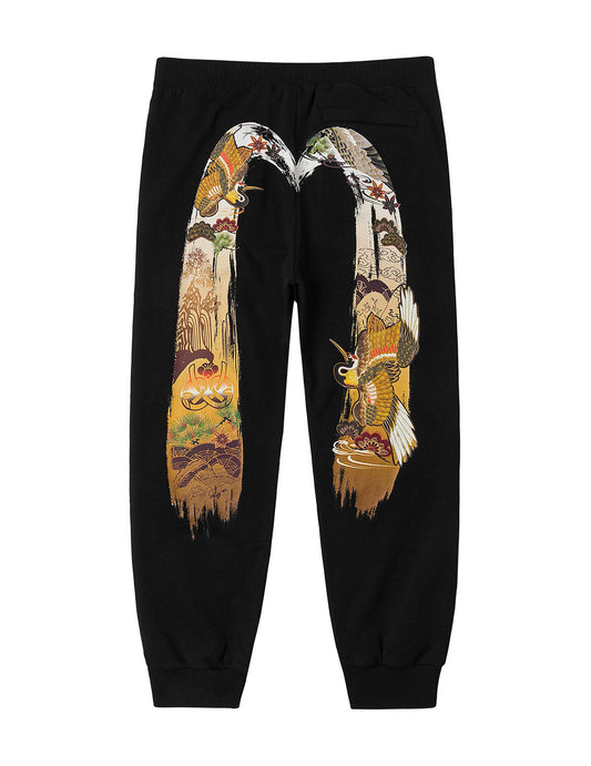 Logo Embroidery and Grateful Crane Daicock Print Regular Fit Sweatpants
