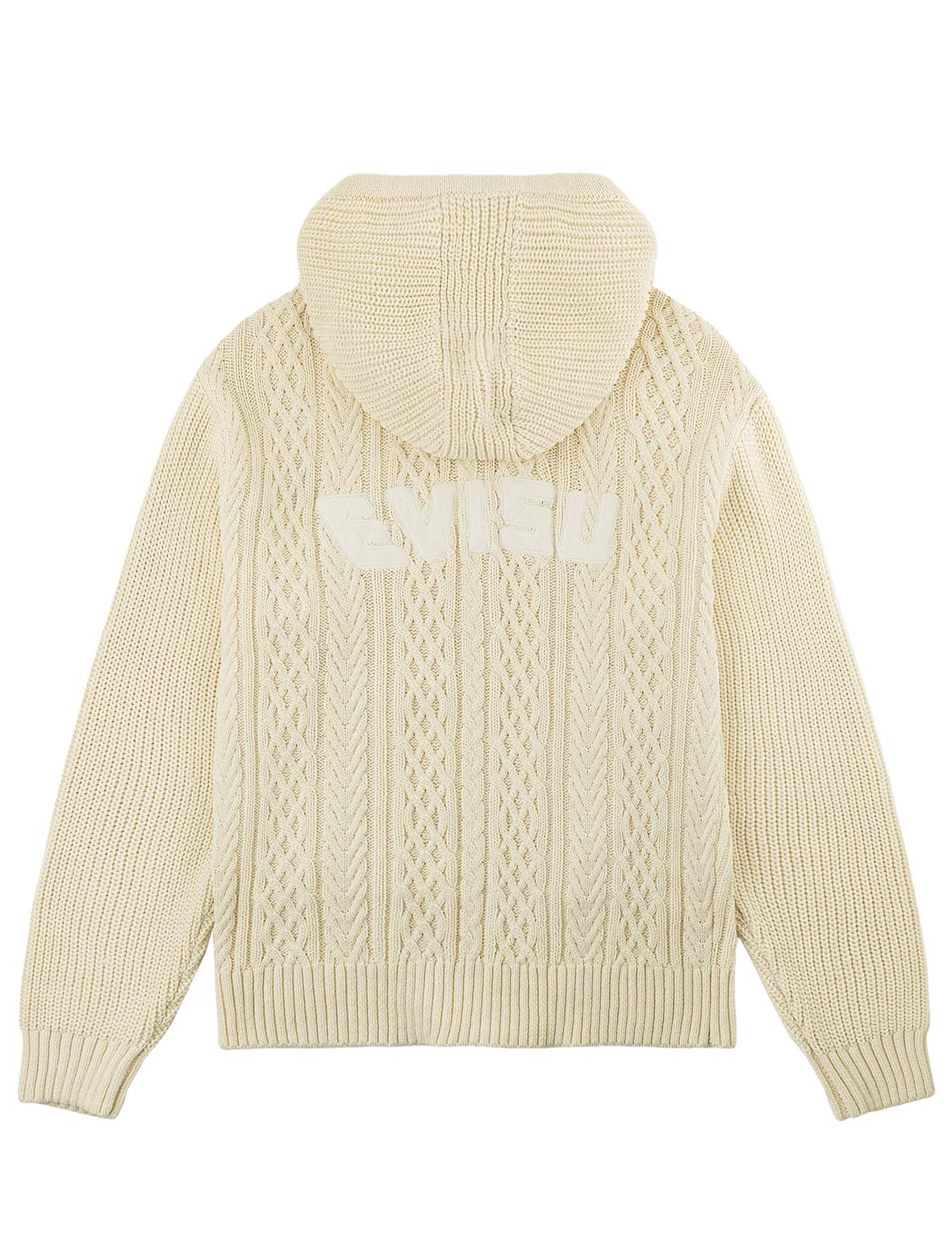 Evisu Logo Cable Knit Zip Hoodie Cardigan