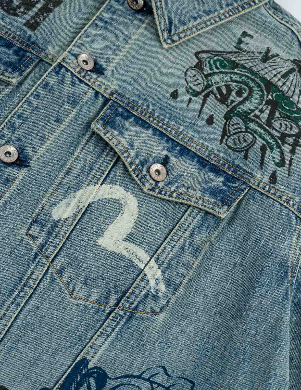 Fortune Theme All-over Hand-Painted Denim Jacket