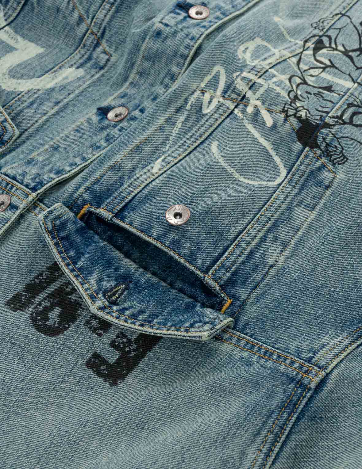Fortune Theme All-over Hand-Painted Denim Jacket