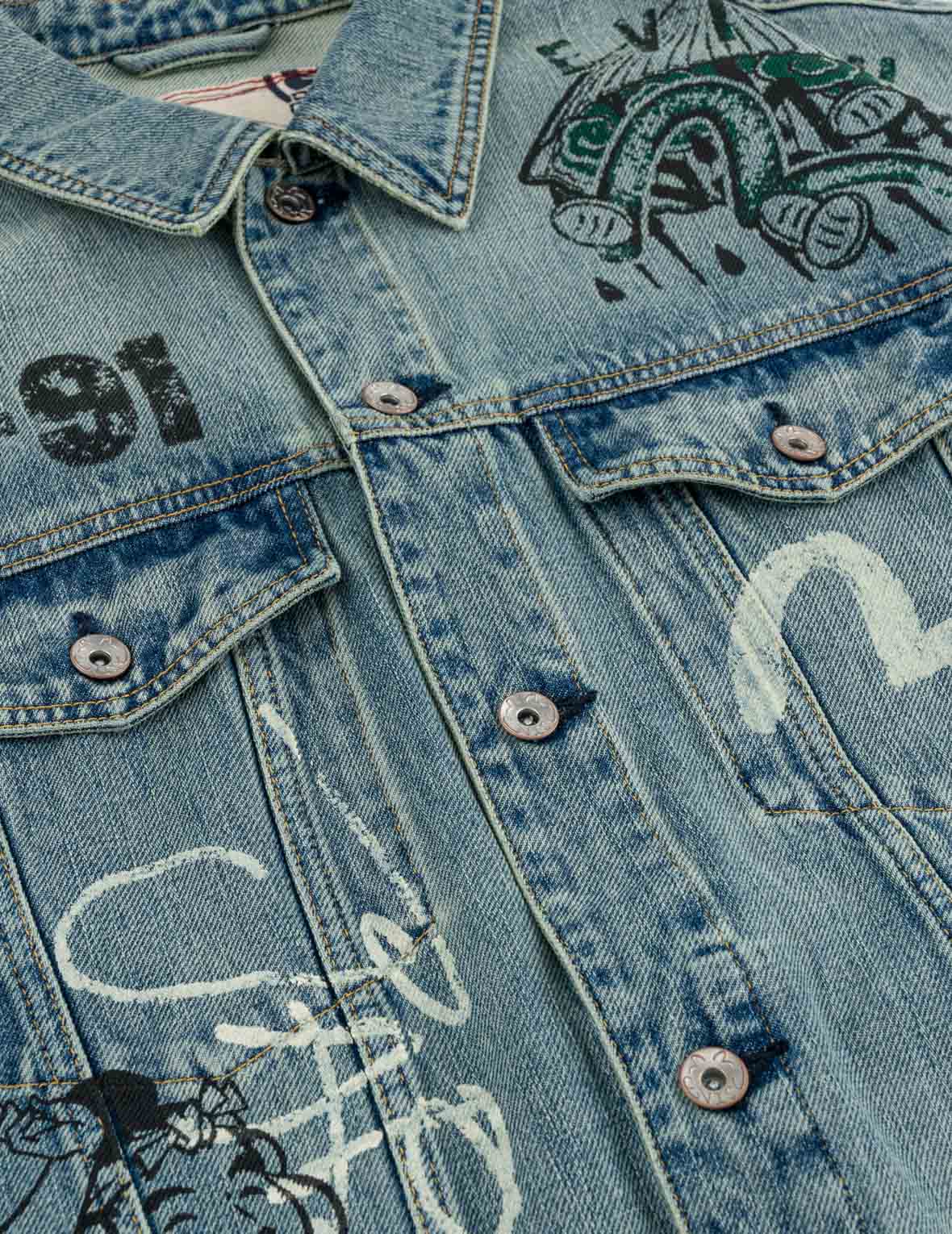 Fortune Theme All-over Hand-Painted Denim Jacket