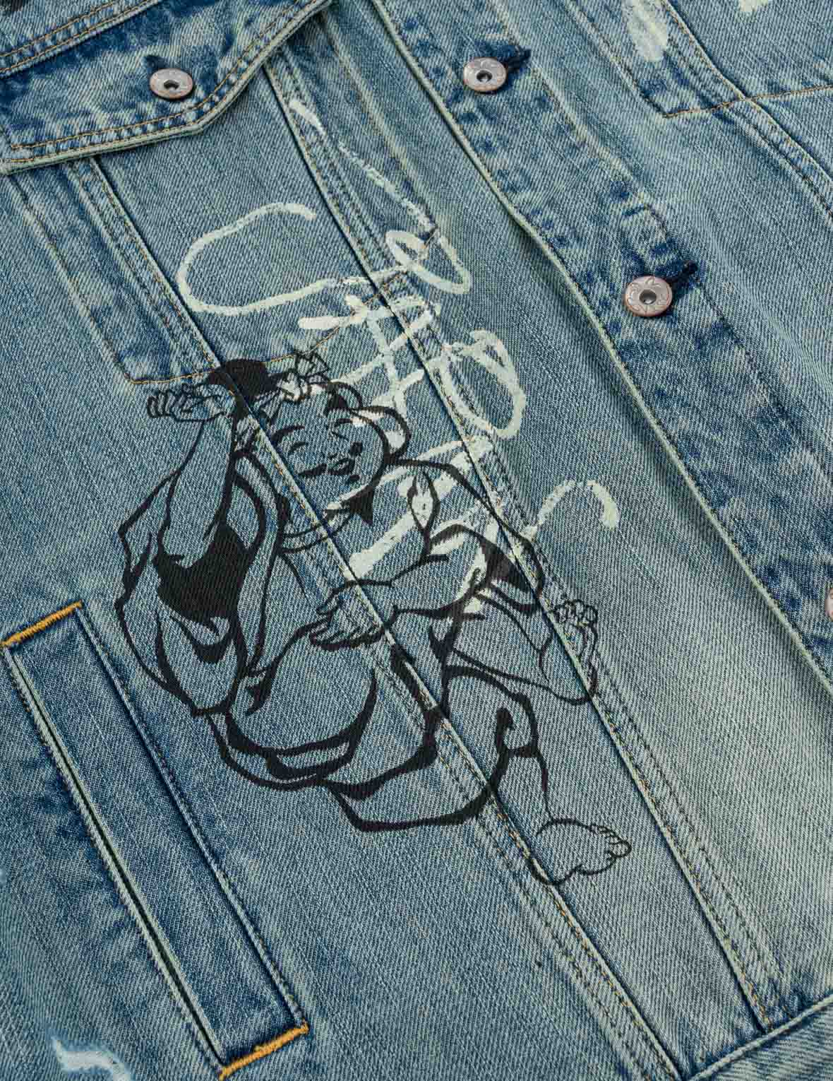 Fortune Theme All-over Hand-Painted Denim Jacket