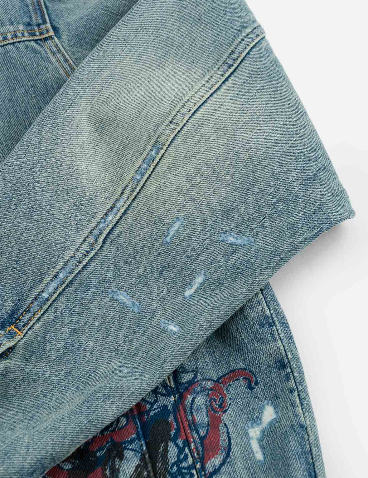 Fortune Theme All-over Hand-Painted Denim Jacket
