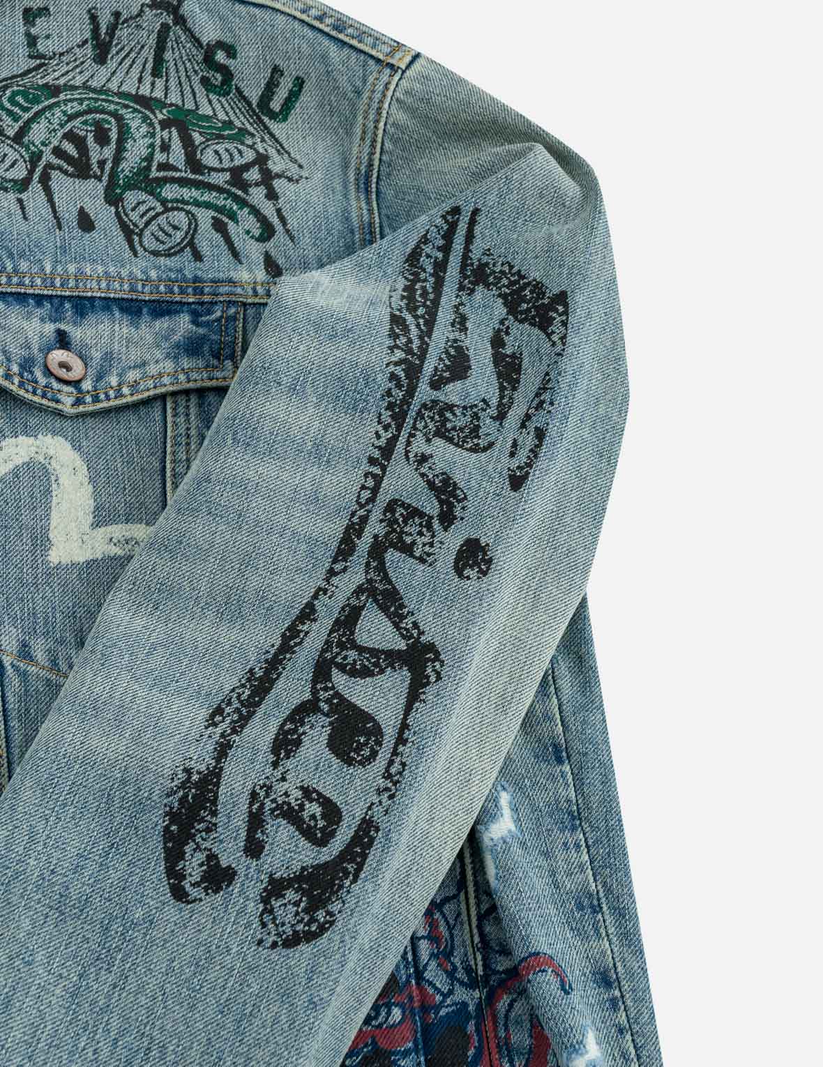 Fortune Theme All-over Hand-Painted Denim Jacket