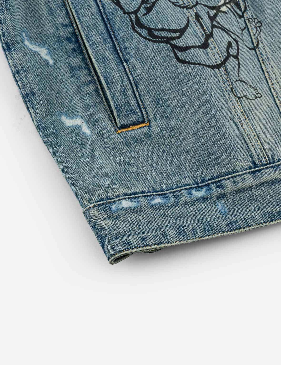 Fortune Theme All-over Hand-Painted Denim Jacket