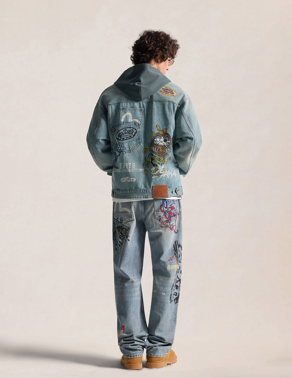 Fortune Theme All-over Hand-Painted Denim Jacket