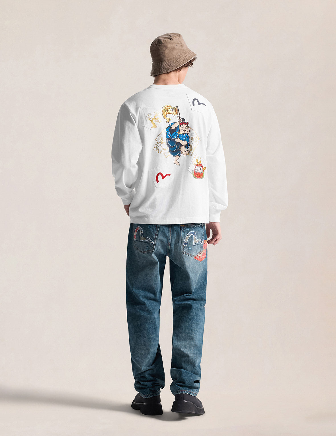 Boro Patchwork Distressed Seagull Pocket Jeans #2020