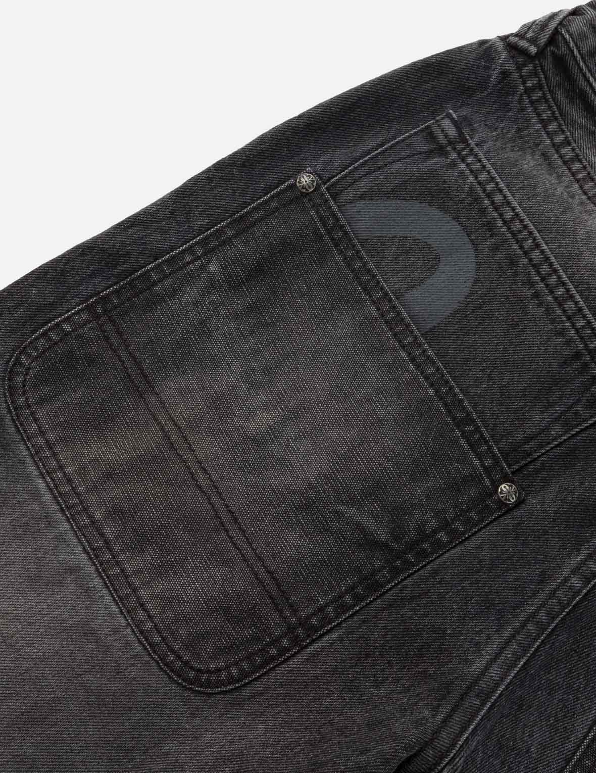 Waxed Double Knee Multi-pocket Seagull Printed Loose Fit Jeans