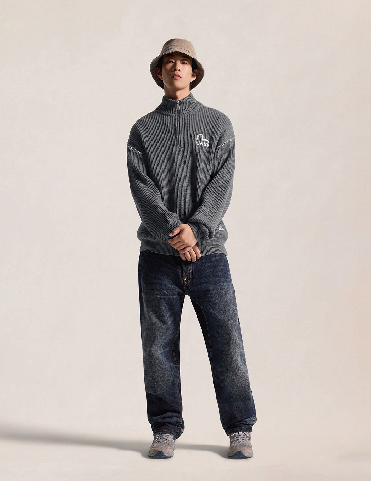 Seagull Embroidered Half-Zip Knit Pullover