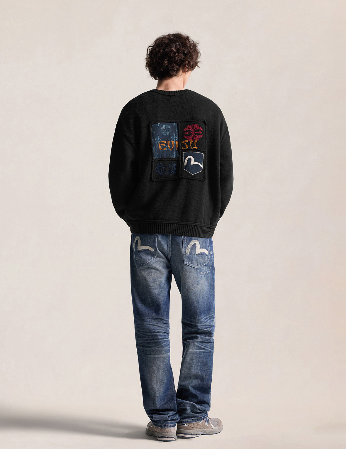Seagull, Kamon & Evisu Logo Patchwork Knit Pullover