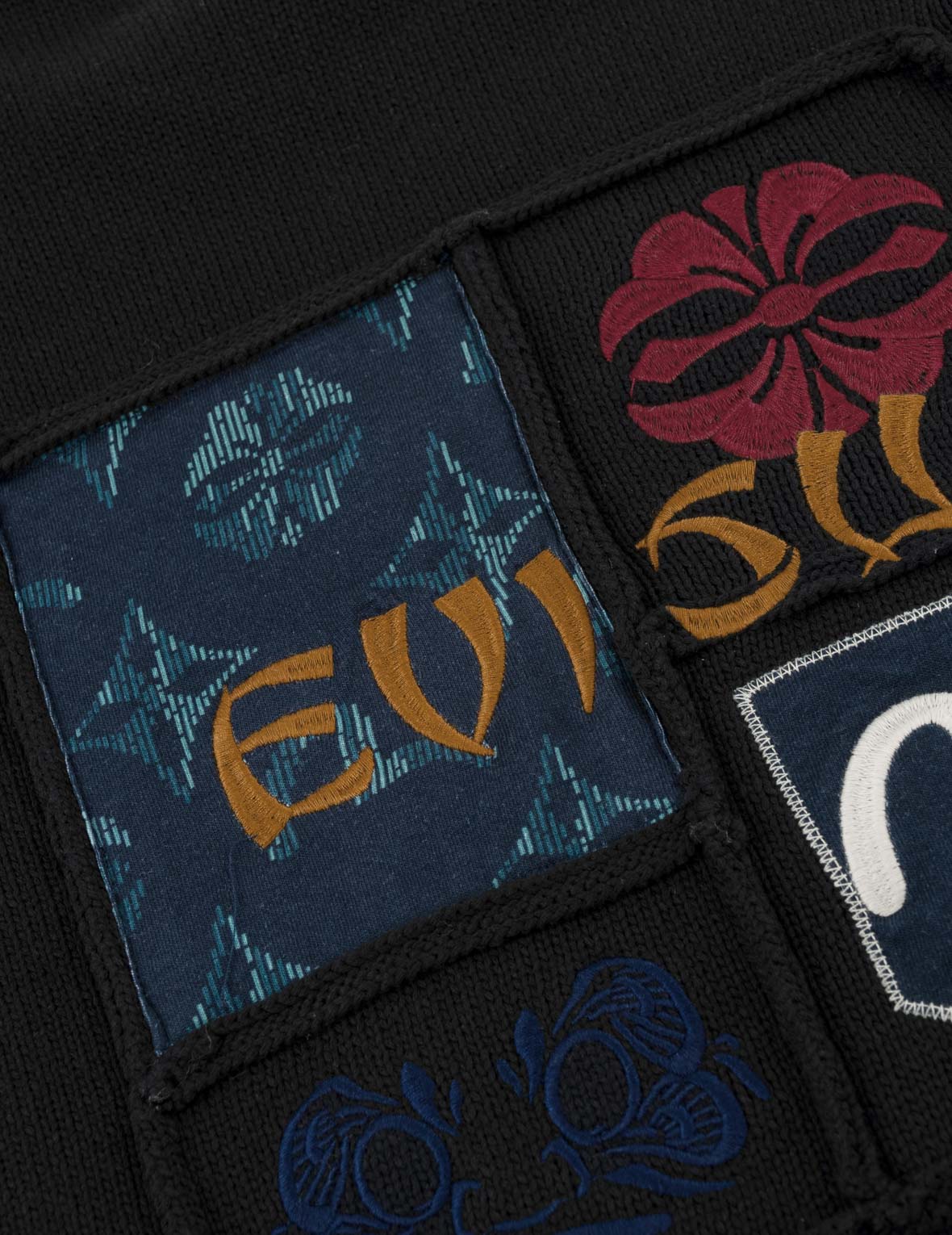 Seagull, Kamon & Evisu Logo Patchwork Knit Pullover