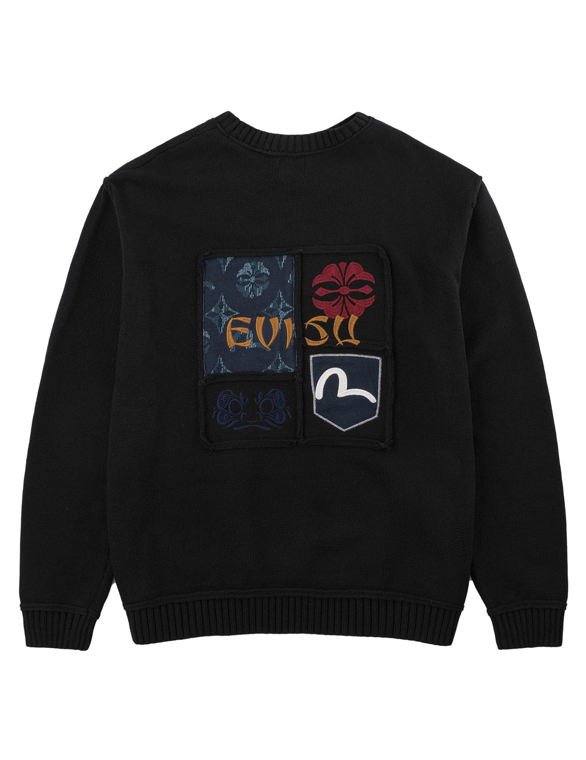 Seagull, Kamon & Evisu Logo Patchwork Knit Pullover