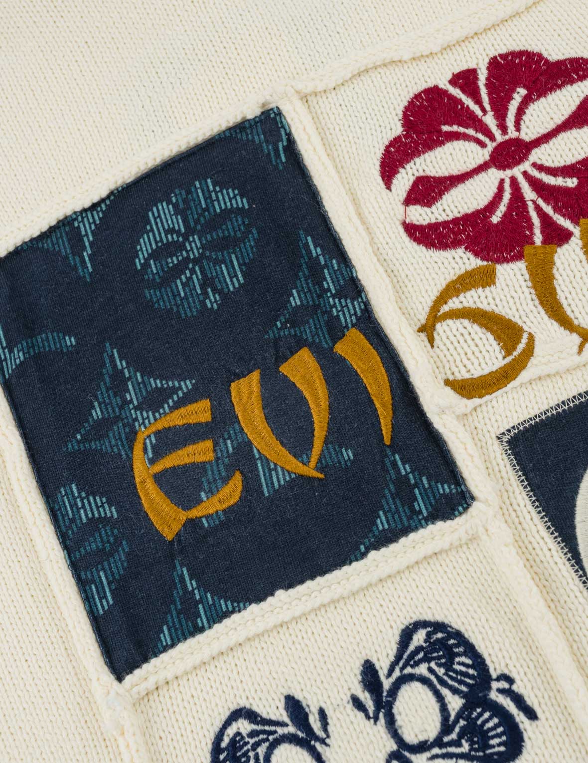 Seagull, Kamon & Evisu Logo Patchwork Knit Pullover