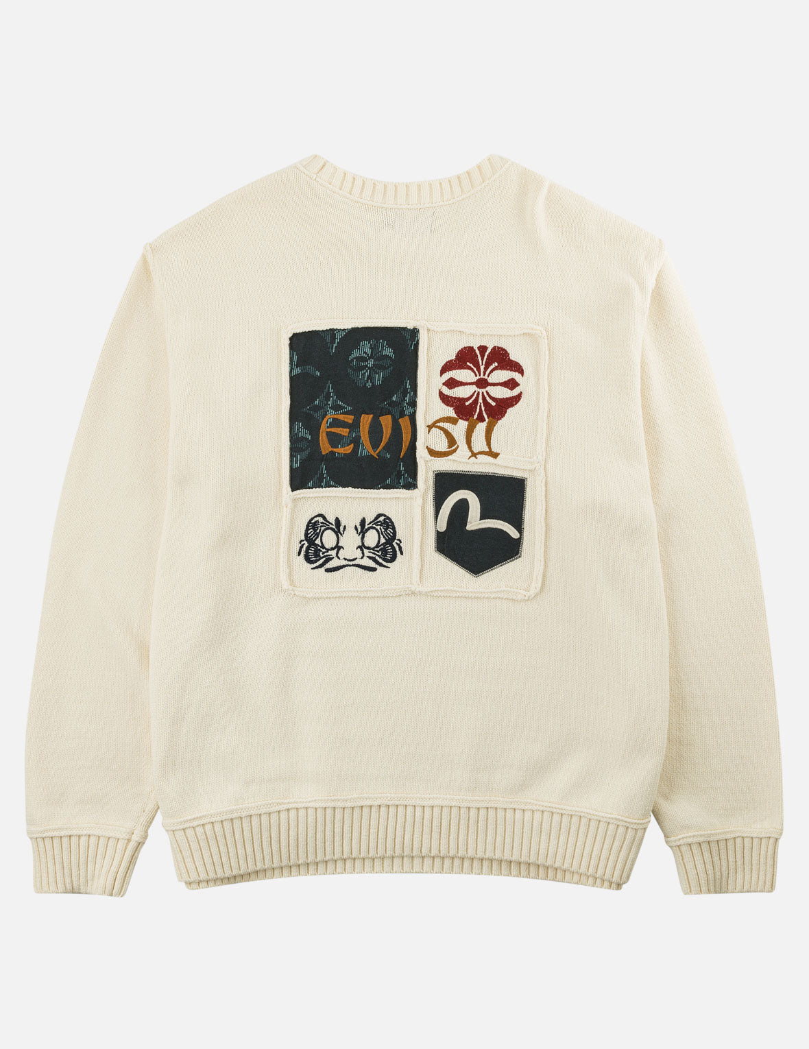 Seagull, Kamon & Evisu Logo Patchwork Knit Pullover