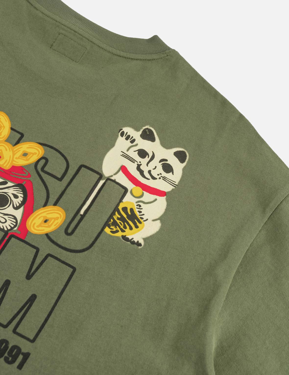 招財貓達摩印花T恤
