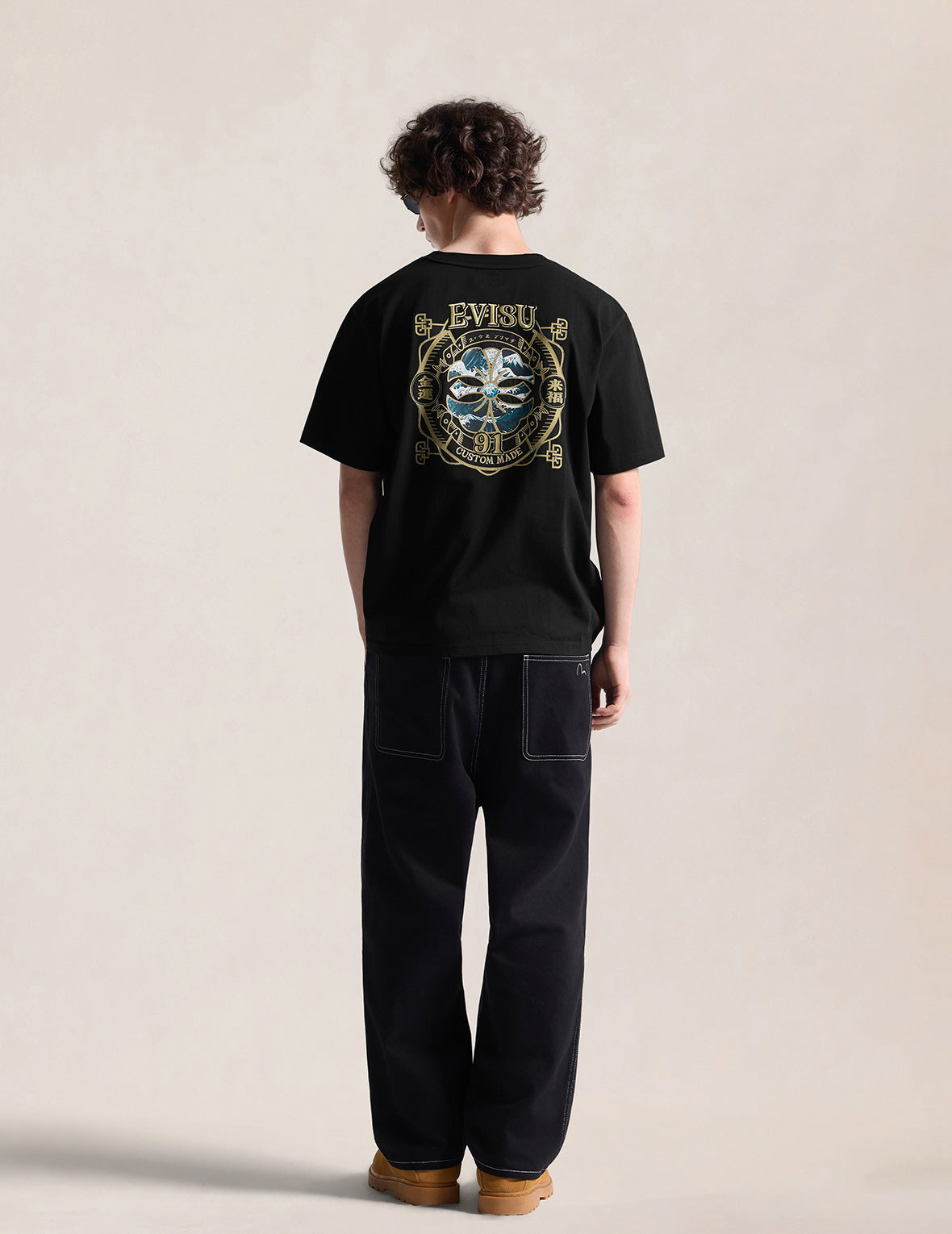 Gold Print Kamon Wave Applique Tee