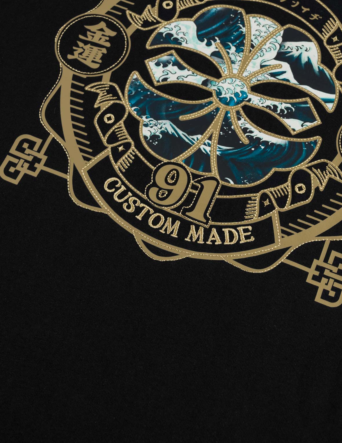 Gold Print Kamon Wave Applique Tee