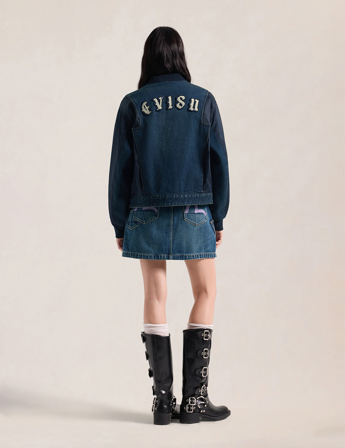 Deconstructed Quilted Mixed Fabric Bomber Jacket