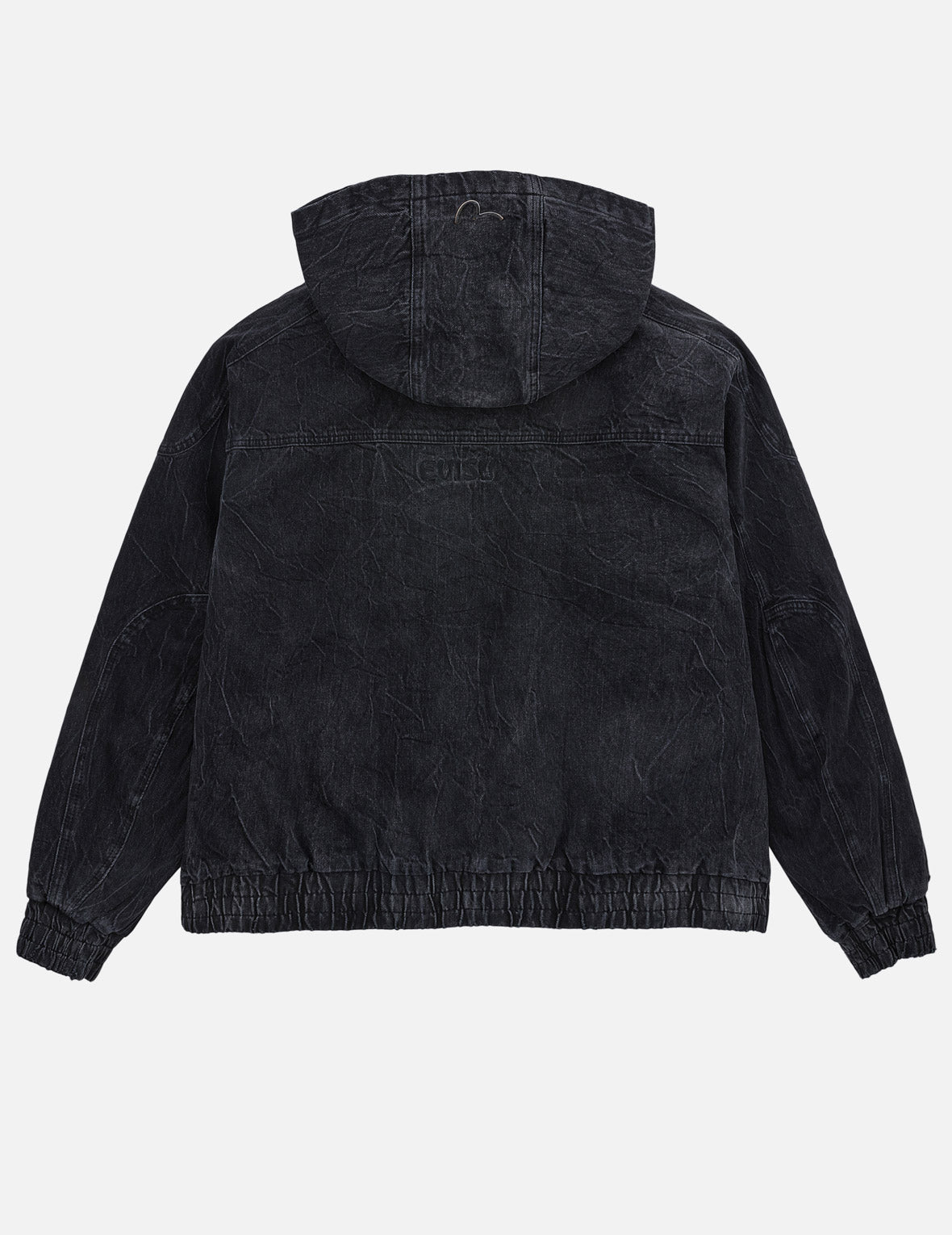 Distressed Plaid Patch Hooded Padding Denim Jacket