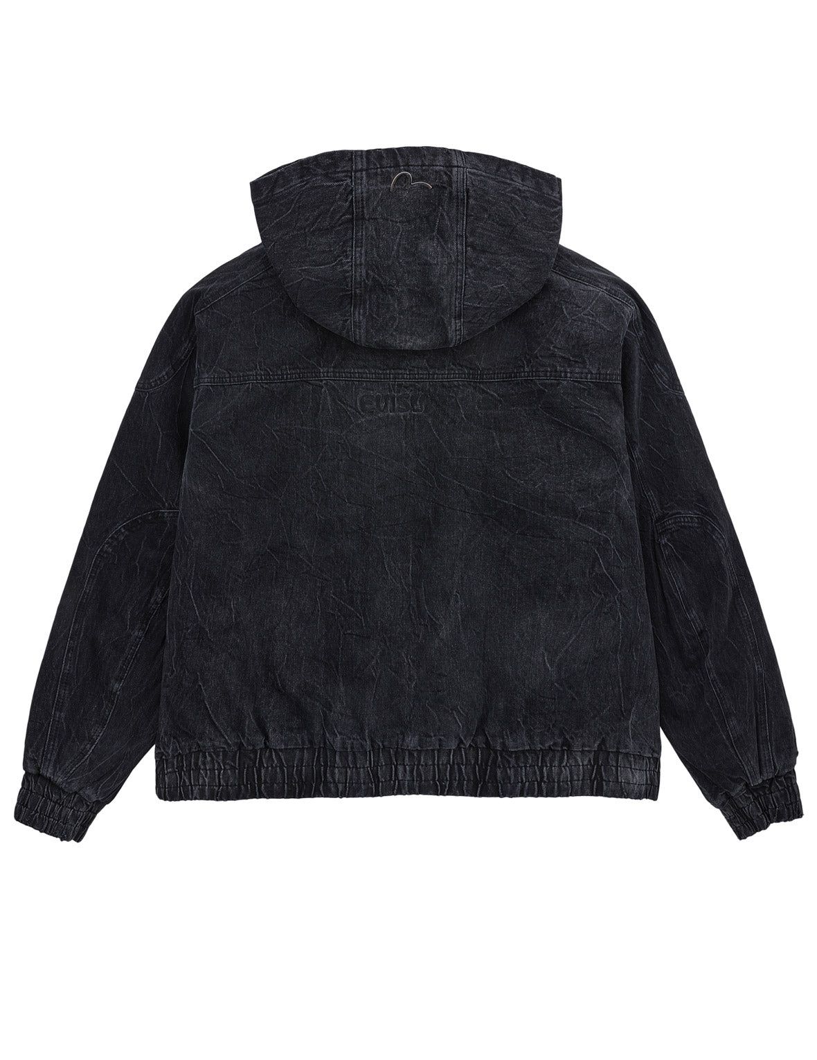 Distressed Plaid Patch Hooded Padding Denim Jacket