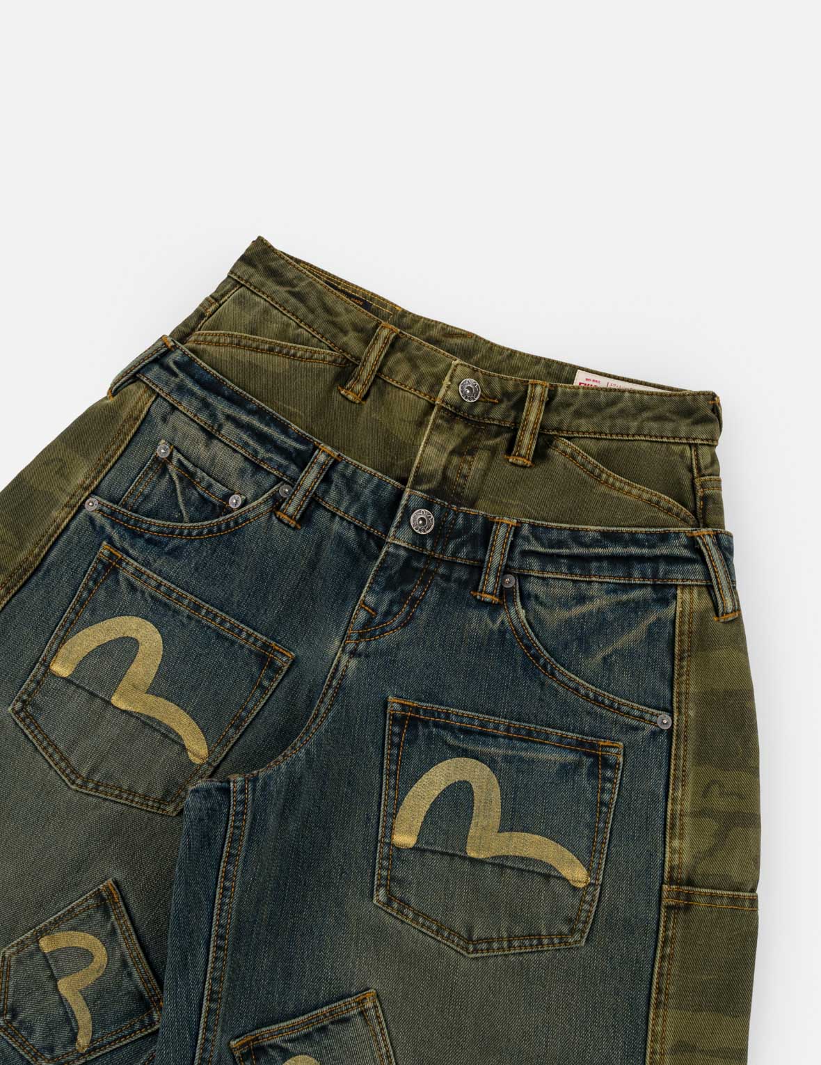 Layered Waistband Ishigaki Camouflage Denim Shorts