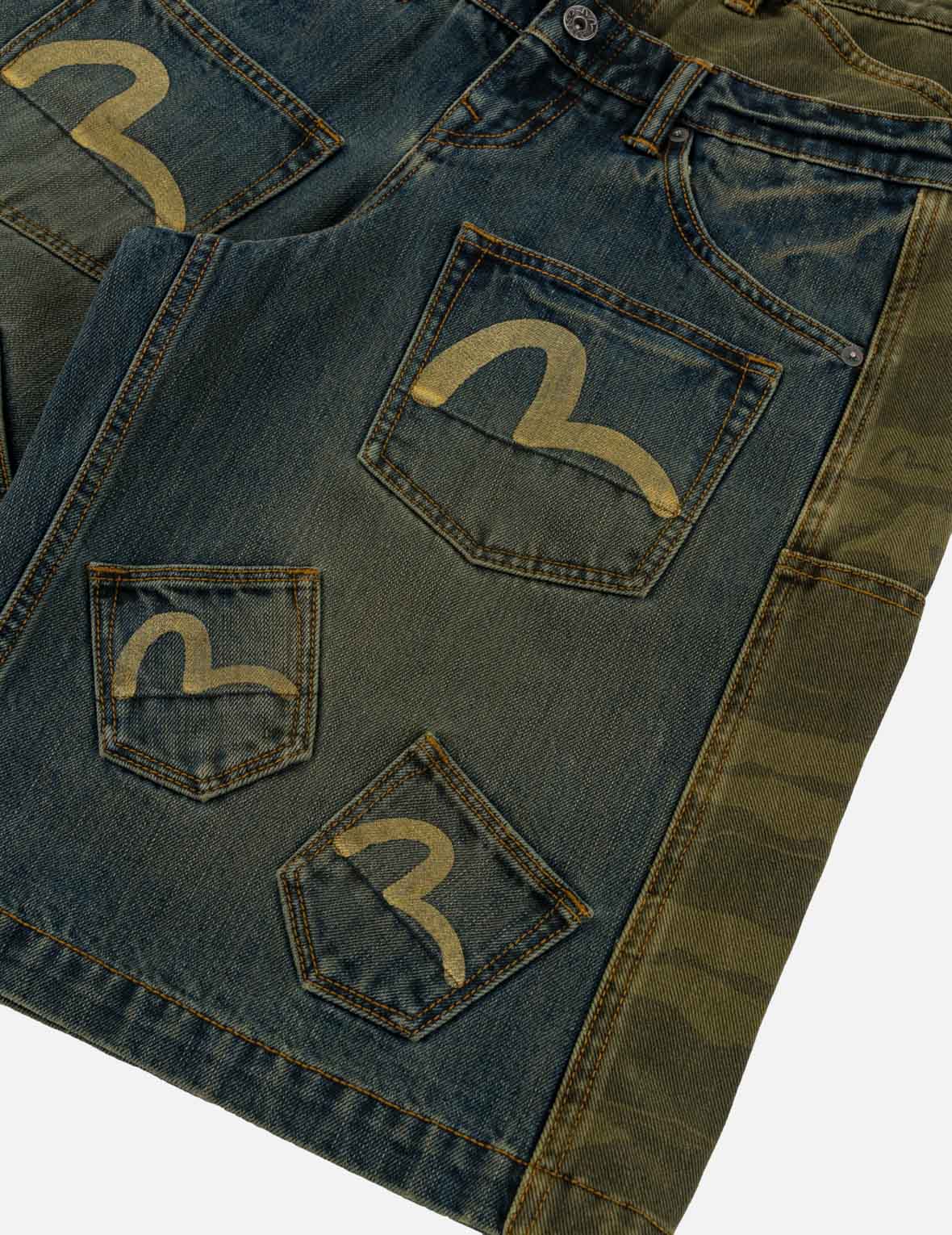 Layered Waistband Ishigaki Camouflage Denim Shorts