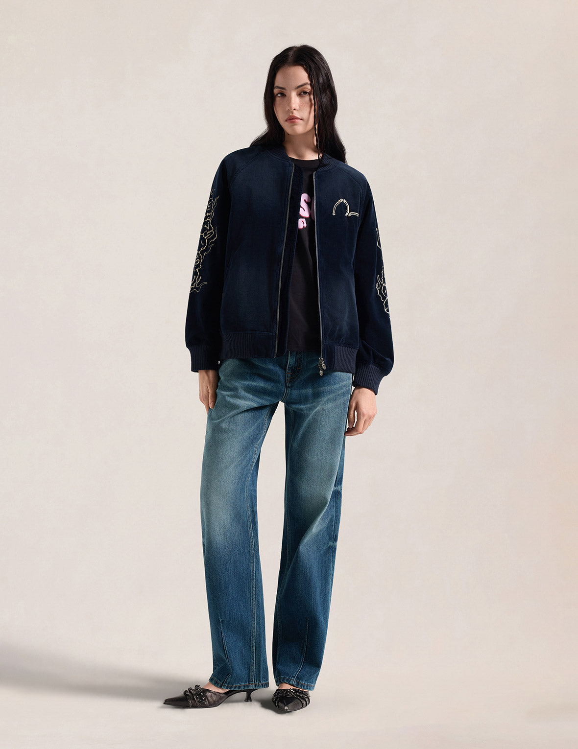 Skull Embroidery Velvet Souvenir Jacket