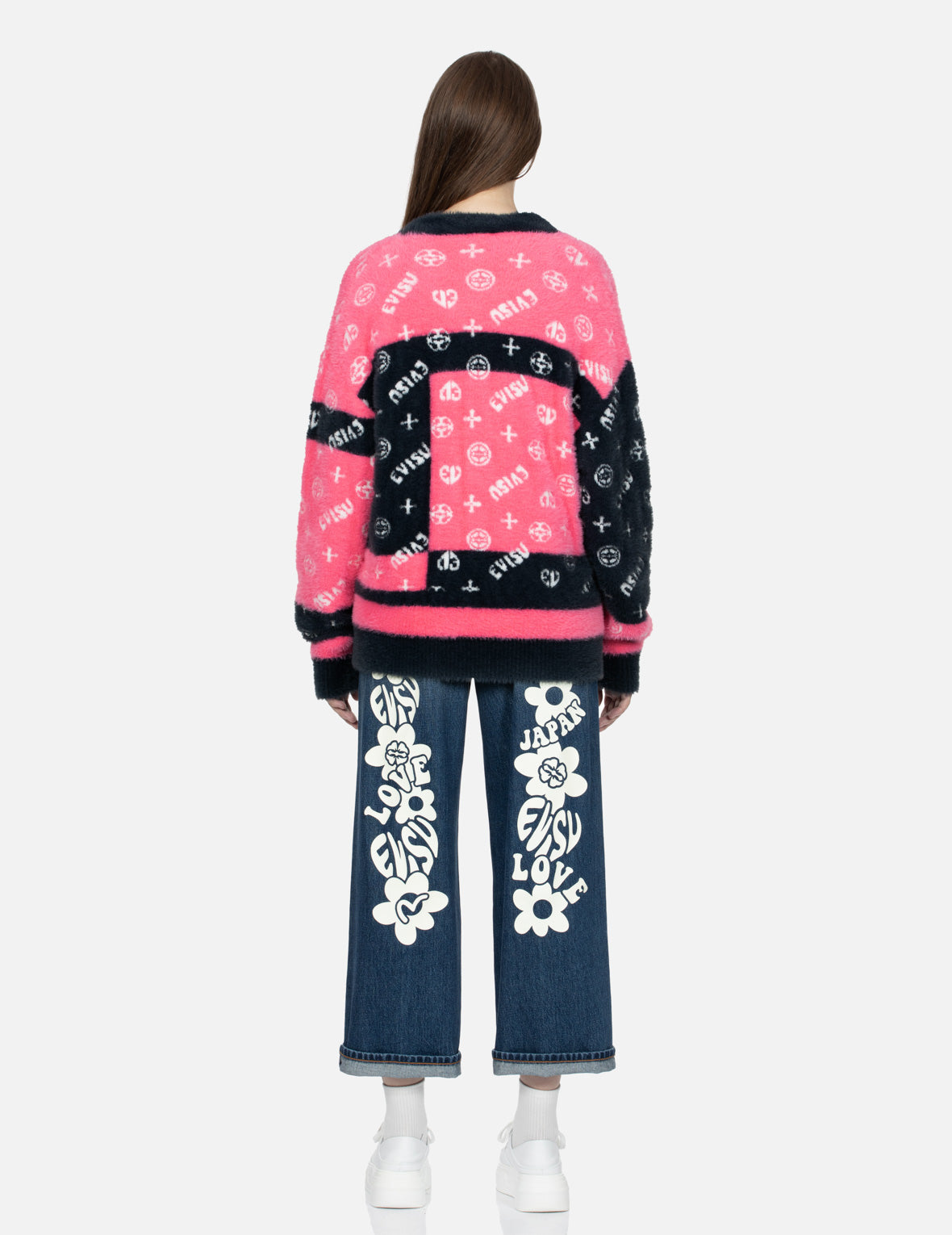 Floral Seagull Plastisol Daicock Print Wide Leg Jeans