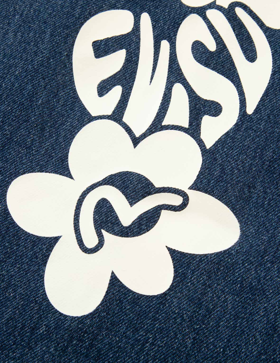 Floral Seagull Plastisol Daicock Print Wide Leg Jeans