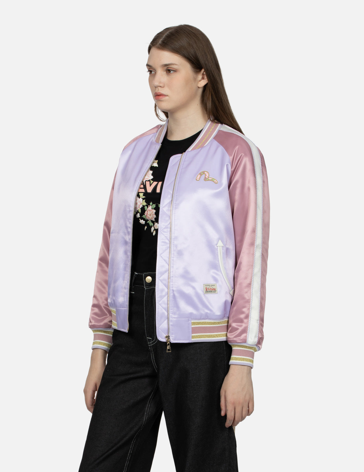 金魚百花刺繡拼色寬版橫須賀外套