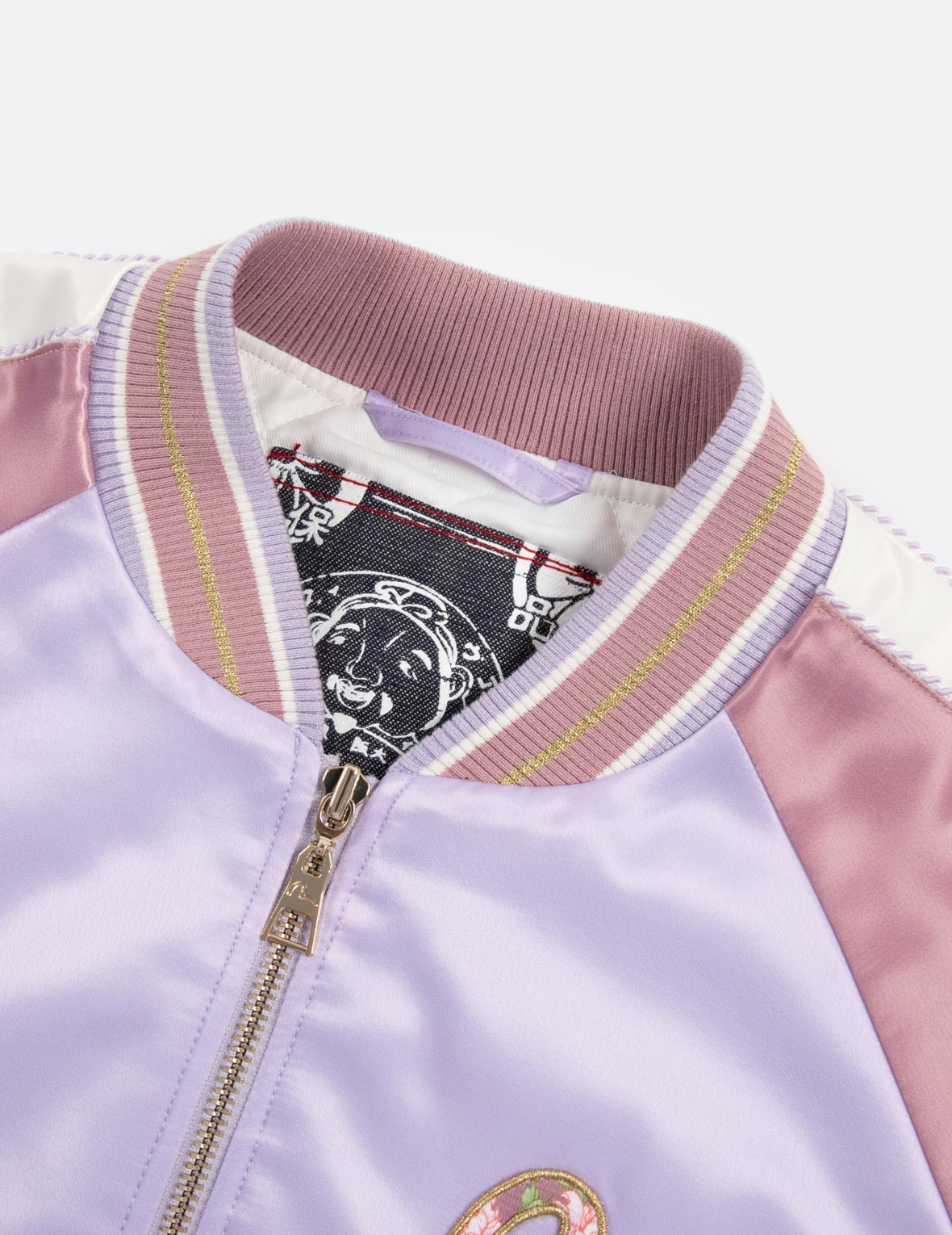 金魚百花刺繡拼色寬版橫須賀外套