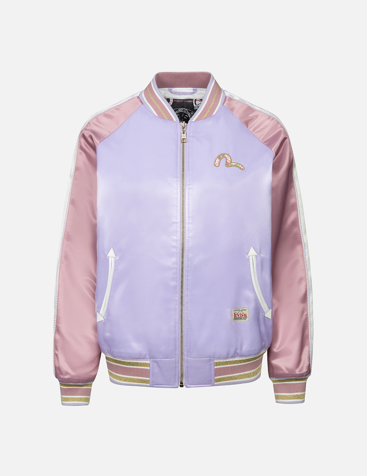 金魚百花刺繡拼色寬版橫須賀外套