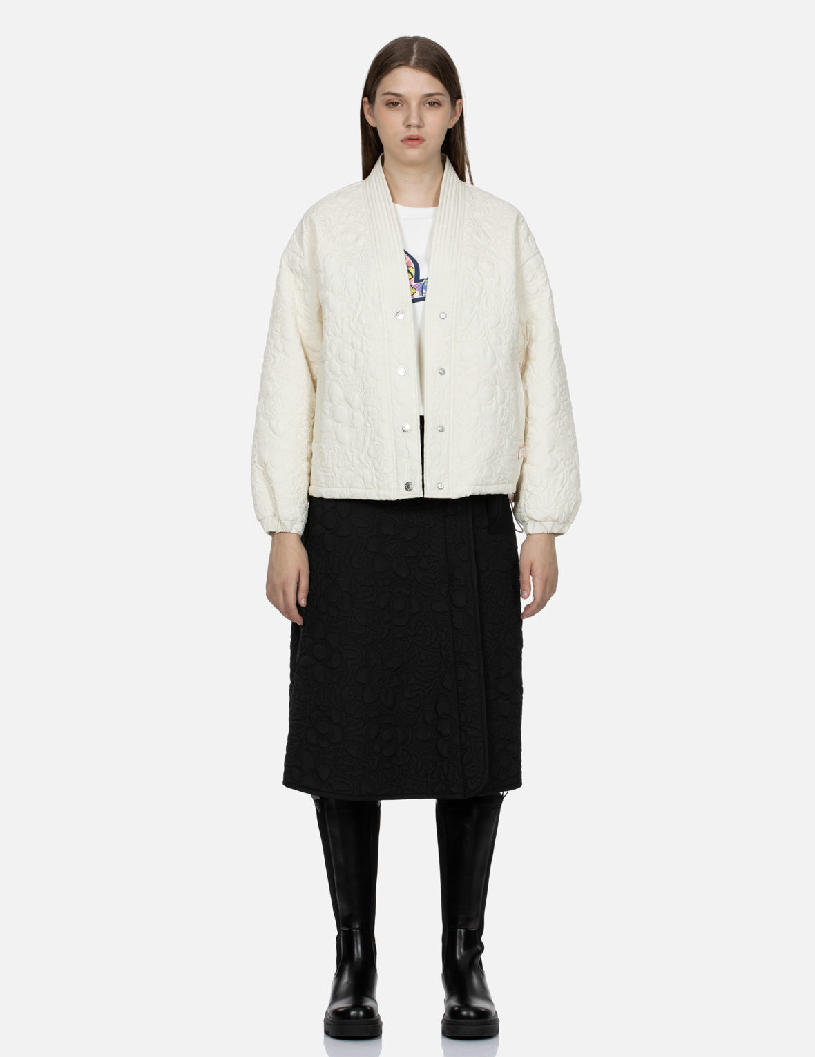 Allover Quilted Seagull and Floral Fashion Fit Jacket