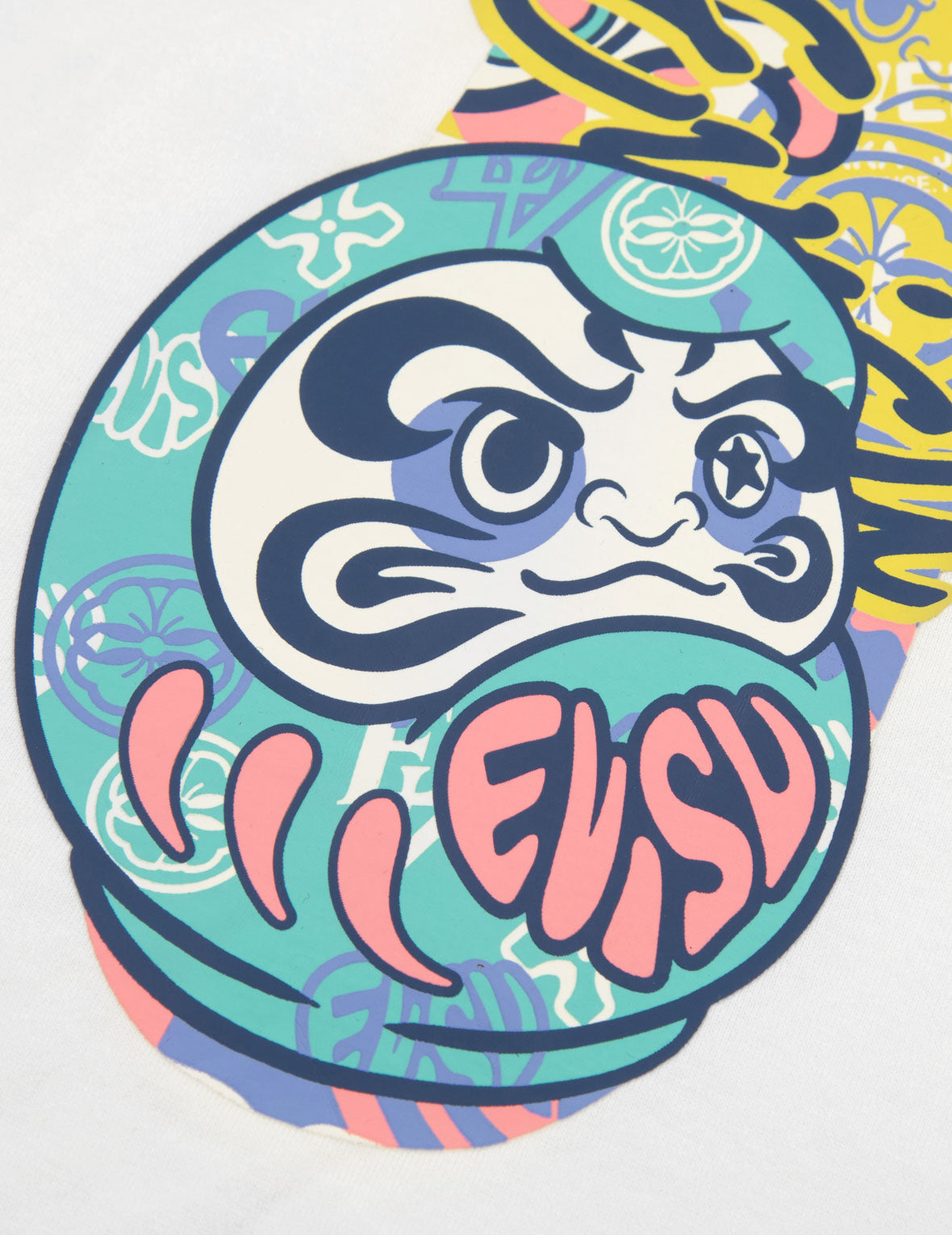 Daruma and Fortune Cat-pattern Daicock Print Oversized T-shirt
