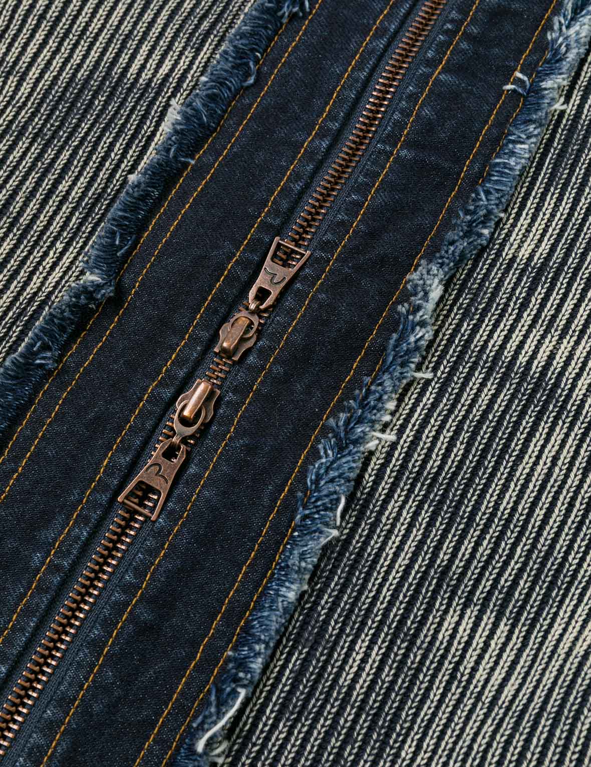 Denim Panelled Fashion Fit Zip-Up Cardigan