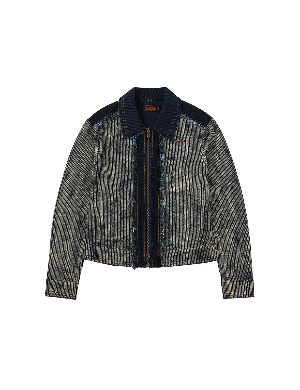 Denim Panelled Fashion Fit Zip-Up Cardigan