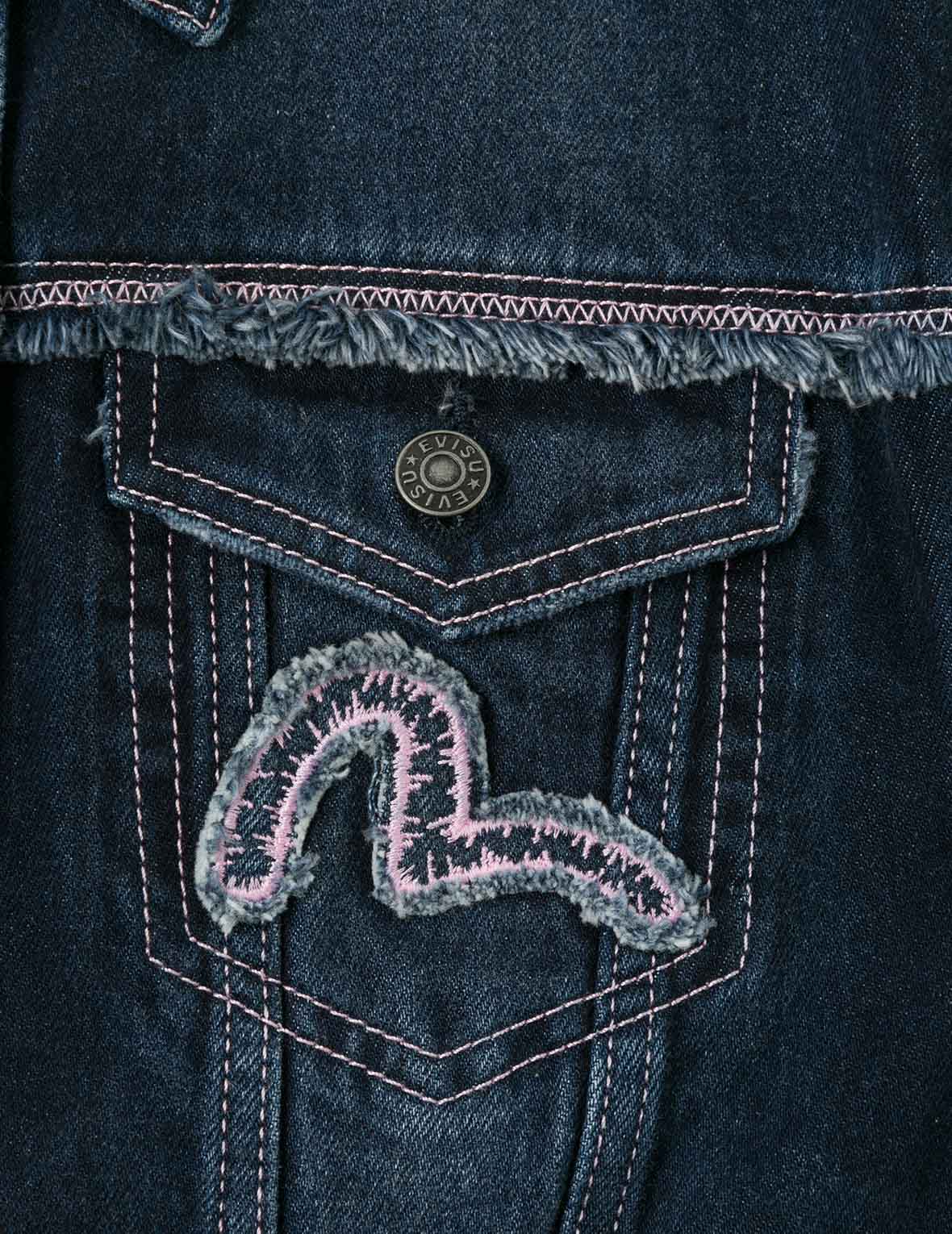 Seagull Appliqué Embroidery Loose Fit Washed Denim Jacket