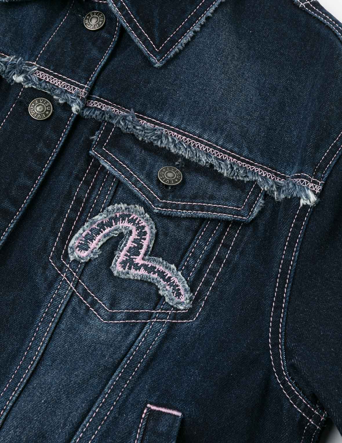 Seagull Appliqué Embroidery Loose Fit Washed Denim Jacket