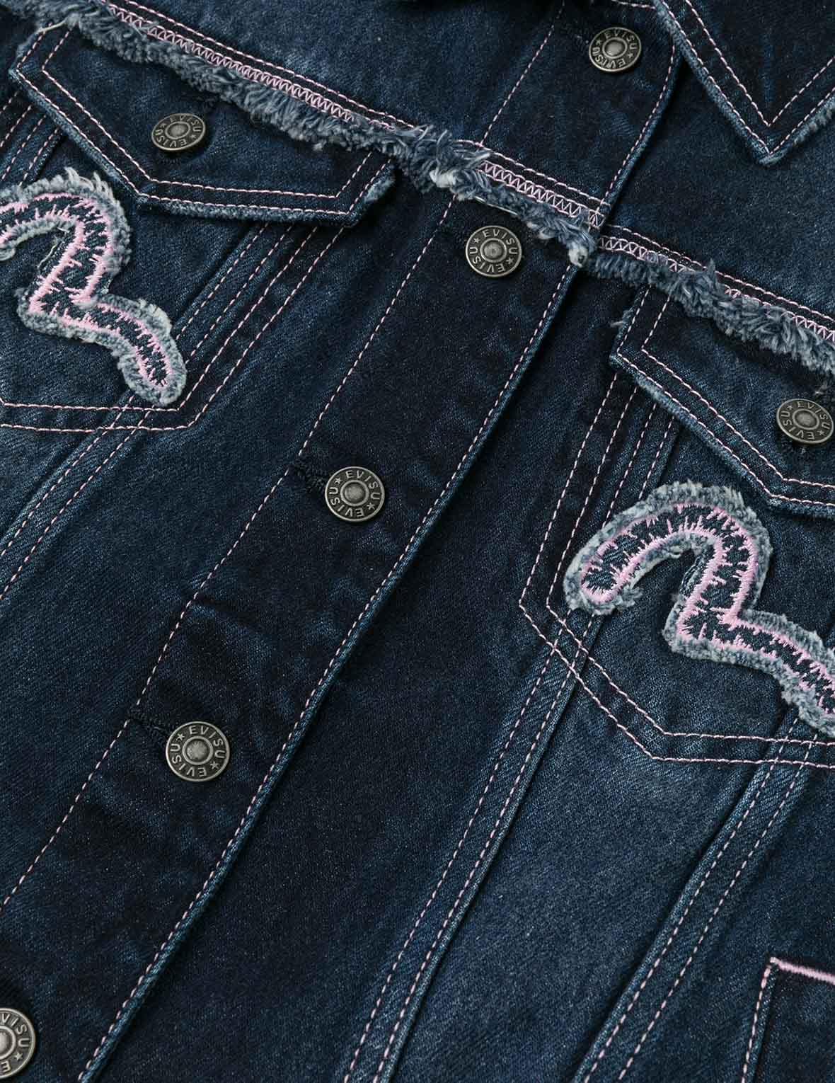 Seagull Appliqué Embroidery Loose Fit Washed Denim Jacket