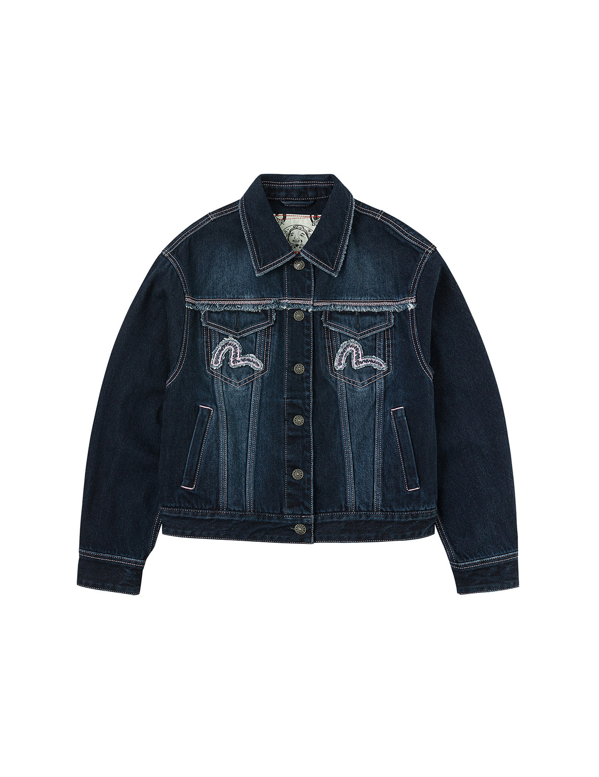 Seagull Appliqué Embroidery Loose Fit Washed Denim Jacket