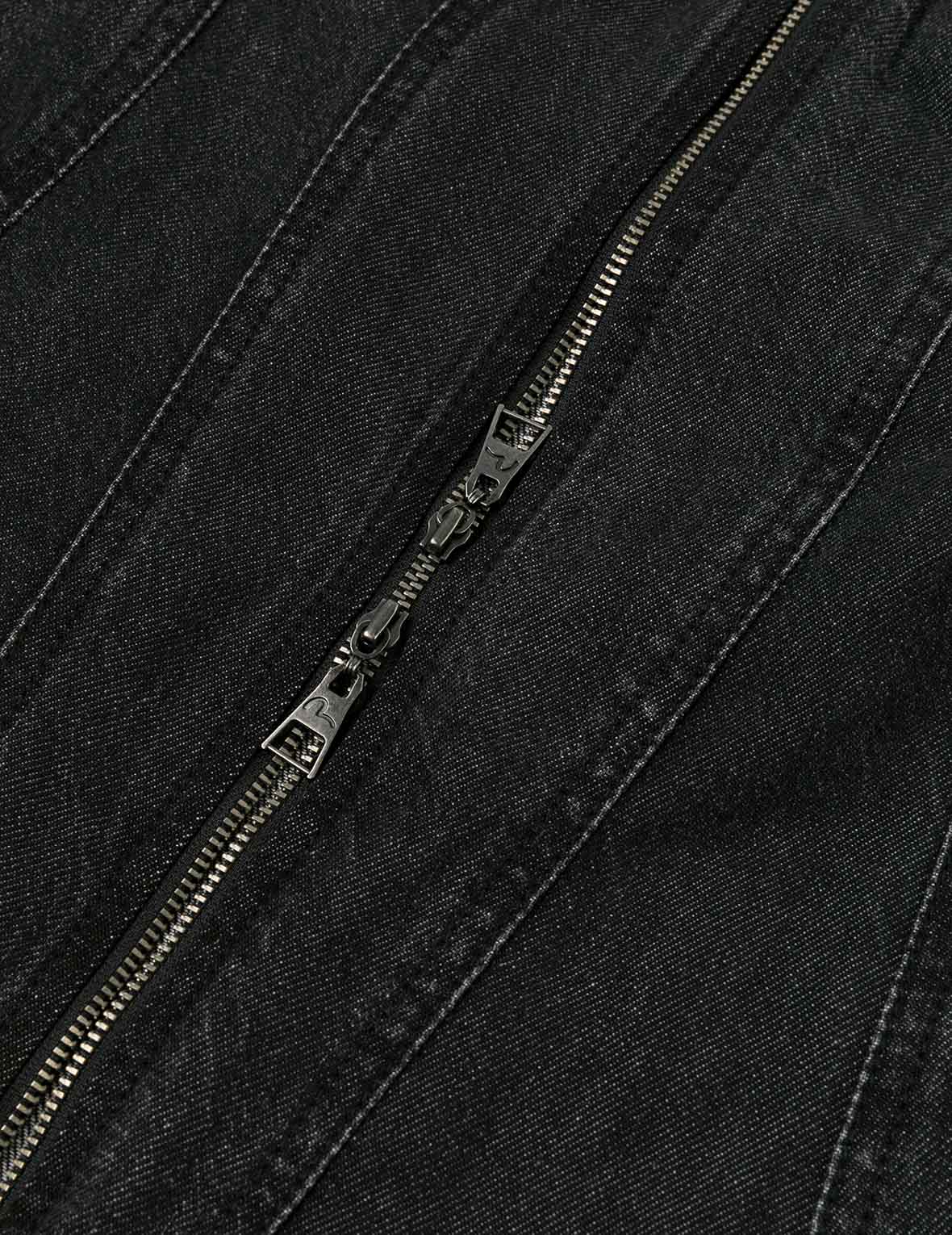 Seagull Embroidery with Studs Fashion Fit Denim Zipper Dress