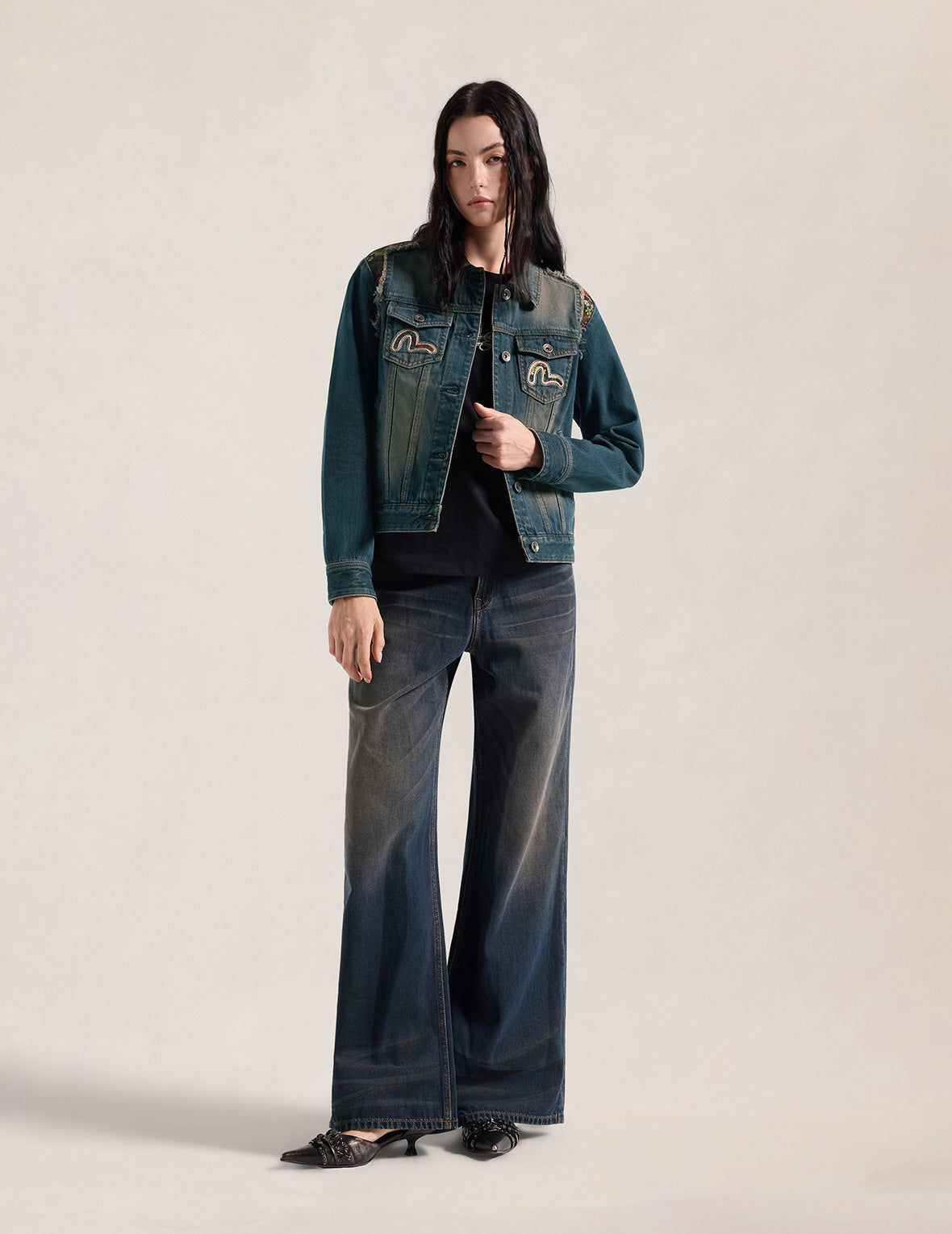 Sakura Brocade Inserted Denim Jacket