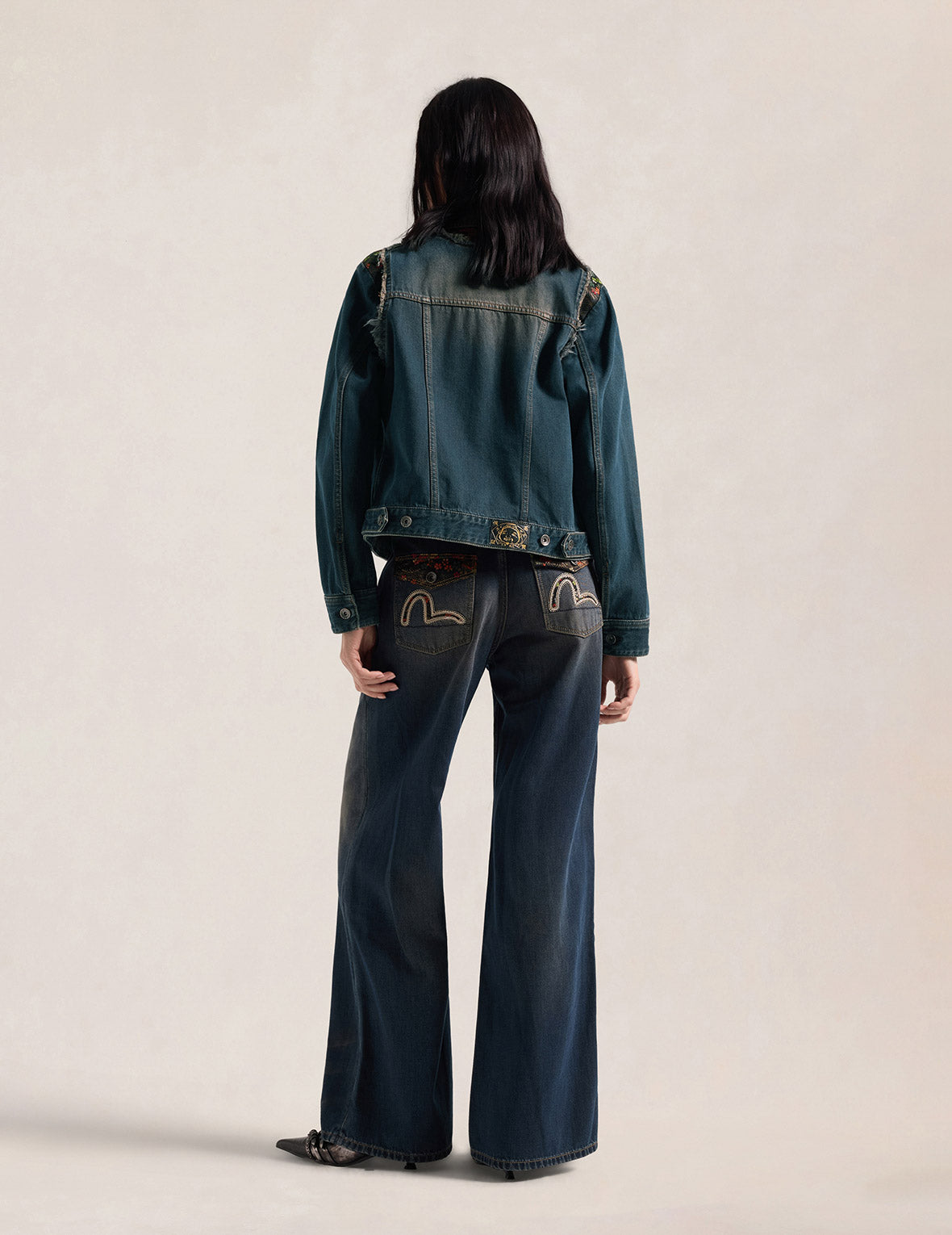 Sakura Brocade Inserted Denim Jacket