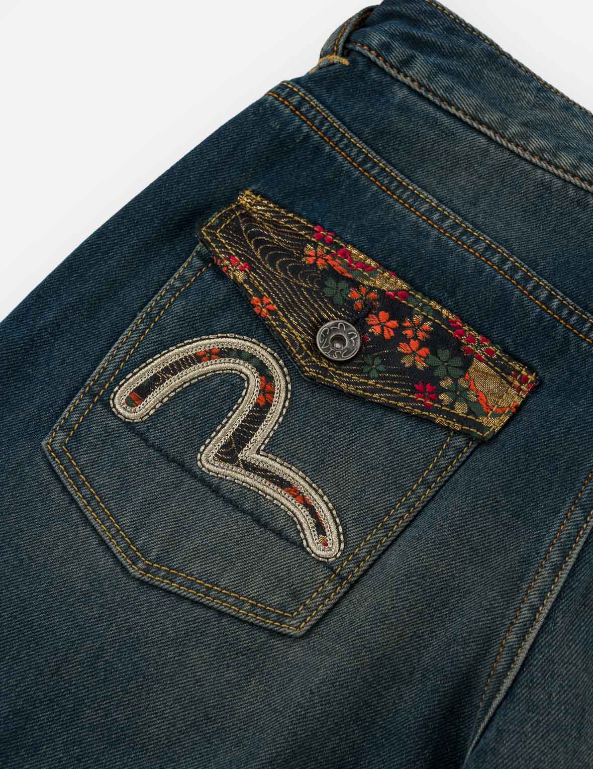 Sakura Brocade Flapped Pockets Straight Fit Jeans